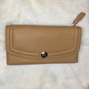 COACH LEATHER WALLET- Camel Colour, Foldable with Silver Snap Closure